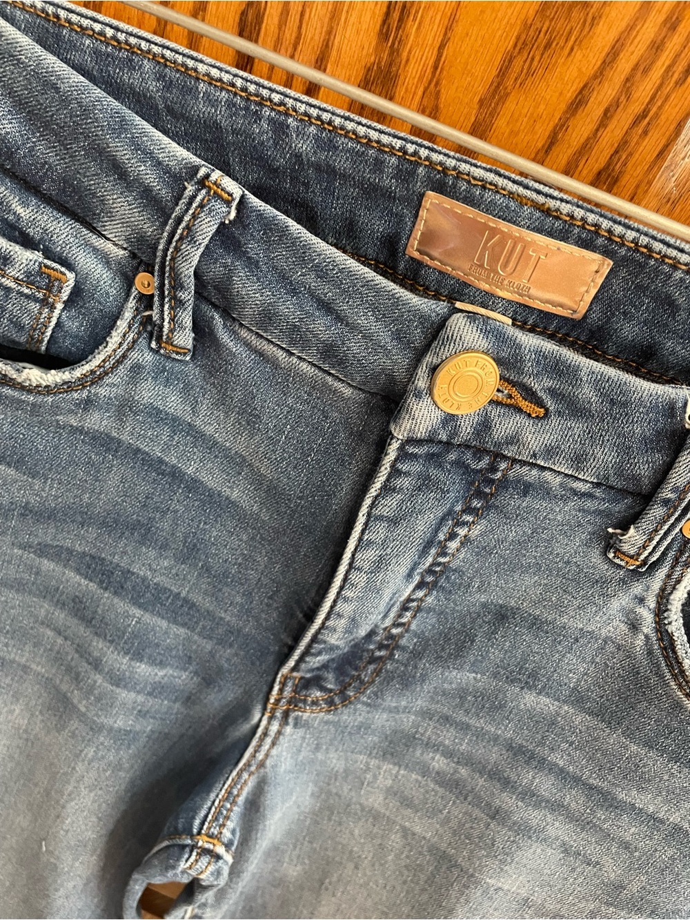 Kut from the Kloth Blue Flared Wide-Leg Jeans with Branded Button